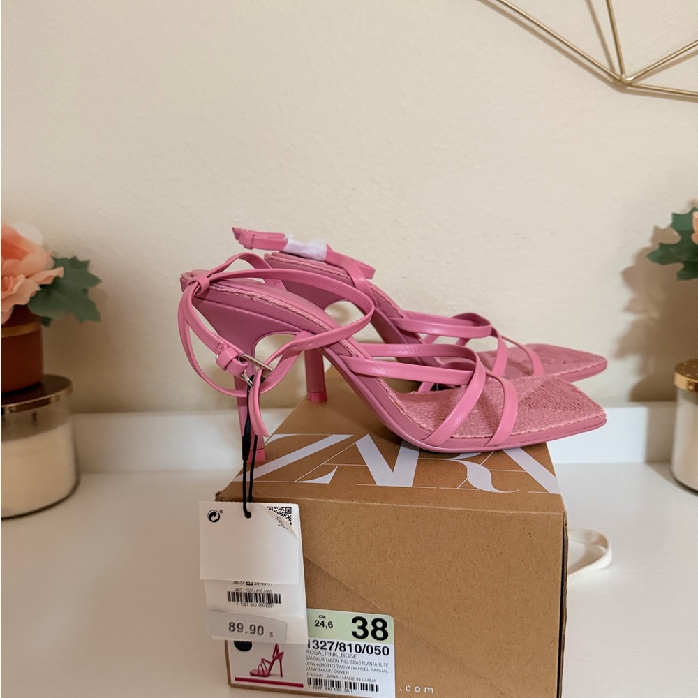 Zara Pink Strappy Sandal Heels
